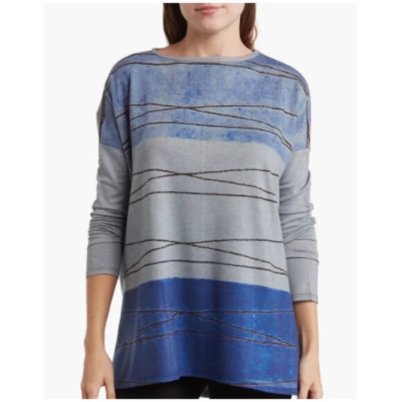 NEW GO COUTURE  Blue Perennial Asymmetric Dolman Sweater Size M FALL - Picture 1 of 7